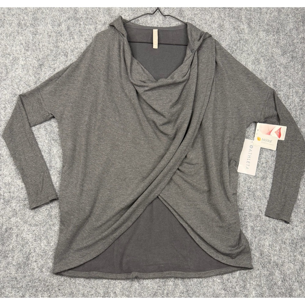 Athleta Purana Wrap Sweatshirt M Charcoal Grey Heather Hooded Nirvana Modal NEW